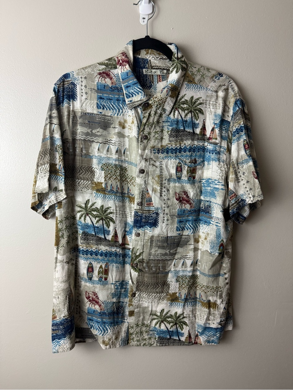 Men's Batek Bay Casual Short-Sleeve Beach Print Button-Down Shirt XL